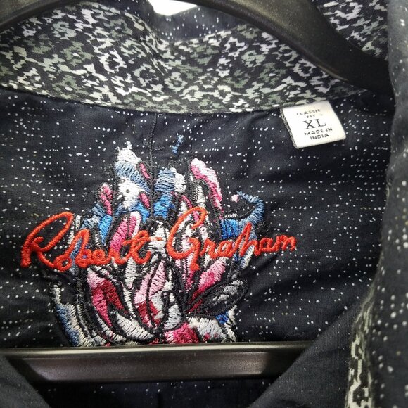 Robert Graham Button Up Shirt Mens XL Flip Cuff Classic Fit Night Sky Star Black - Picture 9 of 16